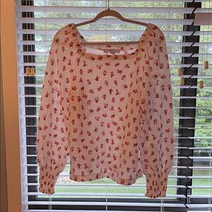 LOFT Red Floral Blouse